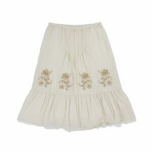 Krazy Kat Embroidered Tiered Cream Skirt Cotton Boho Peasant Style Size XL